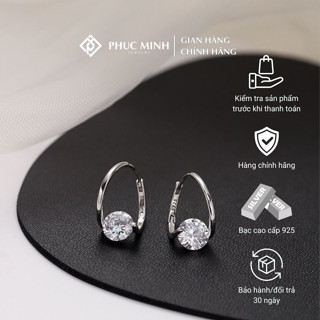  Khuyên tai bạc nữ đính đá lấp lánh cá tính Phúc Minh jewelry bông tai bạc ý 925 PMJ0049B 