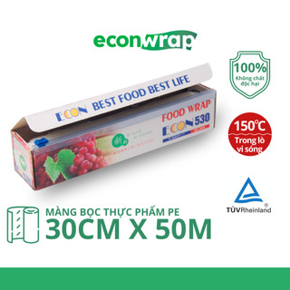 Màng Bọc Thực Phẩm PE Econwrap [30cmx50m] An toàn sức khỏe không DEHA, siêu dai dùng cho lo vi sóng