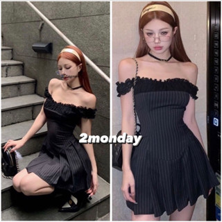 Đầm Body Trễ Vai Kẻ Sọc Viền Bèo Voan Đầm Nữ Dáng Ngắn Hở Lưng Tôn Body Sexy Đi Chơi Dự Tiệc Sang Chảnh V21