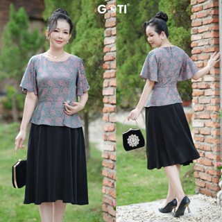 GOTI Đầm Trung Niên Cao Cấp Dự Tiệc Kểu Dáng Xoè Tay Ngắn Đính Hạt In Hoa Bigsize 45-70kg  3337 3330 3340