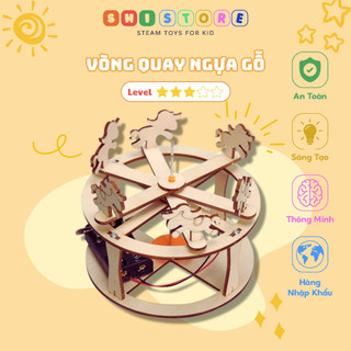 Đồ chơi stem, vòng quay ngựa gỗ, đồ chơi thông minh