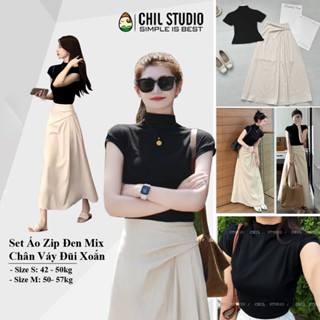 [HÀNG QUẢNG CHÂU] Set áo và chân váy công sở CHIL Studio Set áo thun nữ kèm chân váy xoắn eo sang chảnh lịch sự-TP150