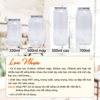 Lon nhựa PET nắp nhôm xé Unibar size 330 - 500 - 700ml dùng cho UB-1S