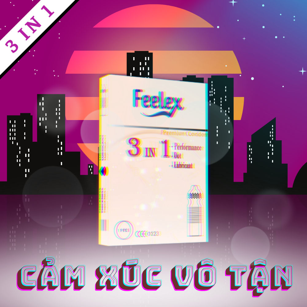 Bao cao su Feelex 3in1 gân gai, nhiều gel bôi trơn - hộp 01bcs