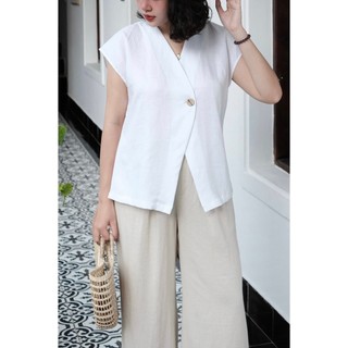 𝗠𝗔𝗬 𝗟𝗜𝗡𝗘𝗡-áo kiểu tay liền cổ v linen tưng
