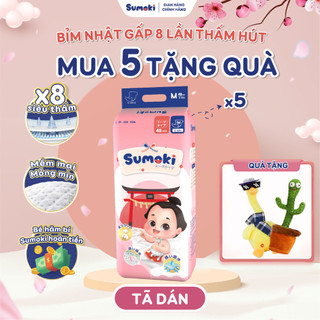  COMBO 5 Tã/Bỉm dán Sumoki Nhật Bản siêu mỏng 1.9mm -Thấm hút gấp 8 lần, đóng cả ngày đêm-đủ size cho bé