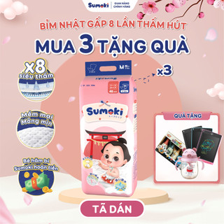  COMBO 3 Tã/Bỉm quần Sumoki Nhật Bản siêu mỏng 1.9mm -Thấm hút gấp 8 lần, đóng cả ngày đêm-đủ size cho bé