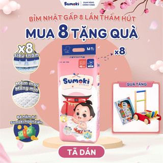  COMBO 8 Tã Bỉm Dán Sumoki Nhật Bản Siêu Mỏng 1,9mm, Thấm Hút Nhanh Gấp 8 Lần, Đủ Size Đóng Cả Ngày Đêm