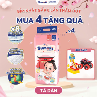 [4 BỊCH + QUÀ] COMBO 4 Tã Bỉm Dán Sumoki Nhật Bản Siêu Mỏng, Thấm Hút Nhanh Gấp 8 Lần, Đủ Size Đóng Cả Ngày Đêm
