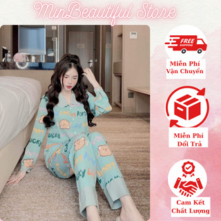 Bộ pijama cho nữ DÀI DÀI cổ sen MINBEAUTIFUL pha phối dễ thương nhiều màu- Đồ bộ ngủ mặc nhà 38-60kg