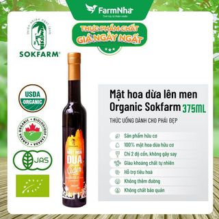 Mật Hoa Dừa Lên Men Cider Sokfarm 375ml 100% Organic chuẩn FDA Hoa Kì - Giàu Chất Điện Giải, Hỗ Trợ Tiêu Hoá