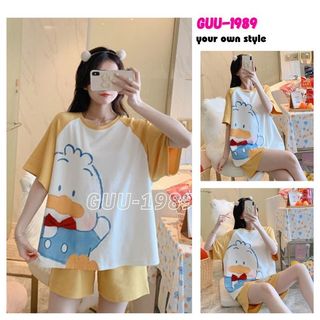 Đồ bộ thun nữ mặc nhà họa tiết dễ thương - Đồ ngủ mùa hè cộc tay in hình ngộ nghĩnh, chất co giãn - GUU1989 BNN18