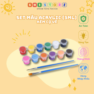 Vỉ Màu Nước Acrylic, Màu Vẽ Tô Sản Phẩm Stem Gỗ, 3ml, Tặng Kèm Cọ Vẽ, Hàng Nhập Khẩu