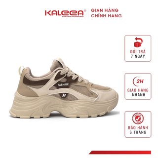 Kaleea - Giày Thể Thao Nữ Độn Đế Cao 5cm Chất Da Phối Lưới Đi Thoáng Chân - T142