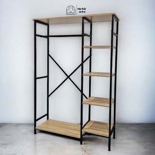 Kệ gỗ đựng đồ kệ treo quần áo decor nhà cửa chất liệu gỗ MDF kết hợp sắt sơn tĩnh điện chất lượng - B130