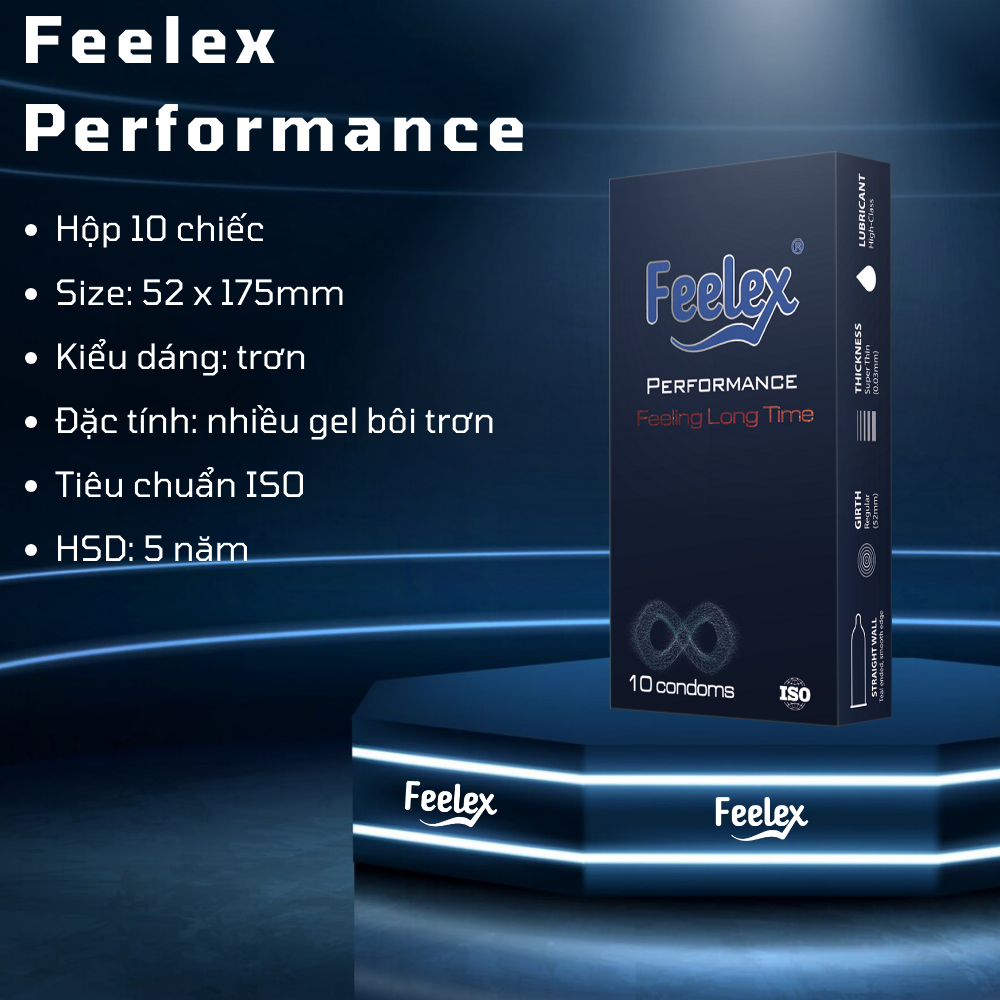 Bao cao su Feelex Performance, nhiều gel bôi trơn - Hộp 10 bcs