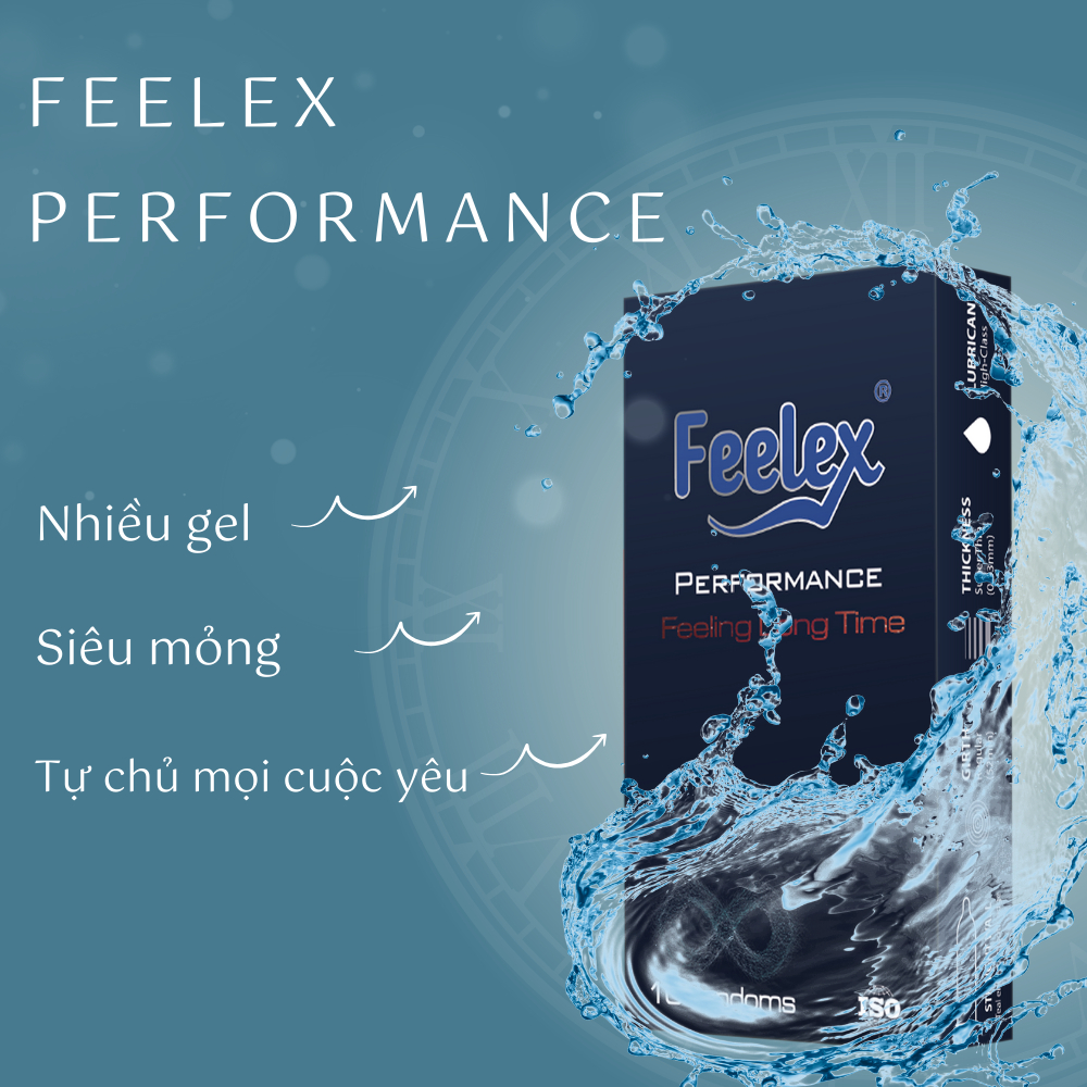 Bao cao su Feelex Performance, nhiều gel bôi trơn - Hộp 10 bcs