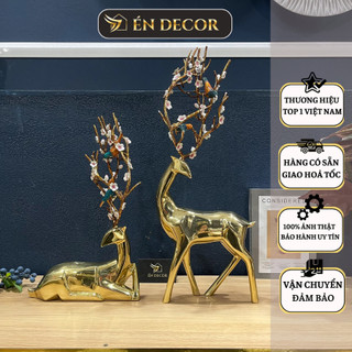 Decor phòng khách hiện đại tượng hươu tài lộc may mắn én decor đồng đen mạ vàng cao cấp trang trí bàn làm việc, phòng kh