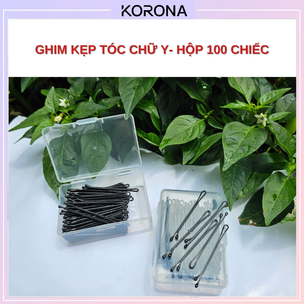 Kẹp tăm, kẹp ghim (hộp 100 cái cứng) chứ Y, kẹp tăm đen ghim tóc kim loại Korona Vietnam