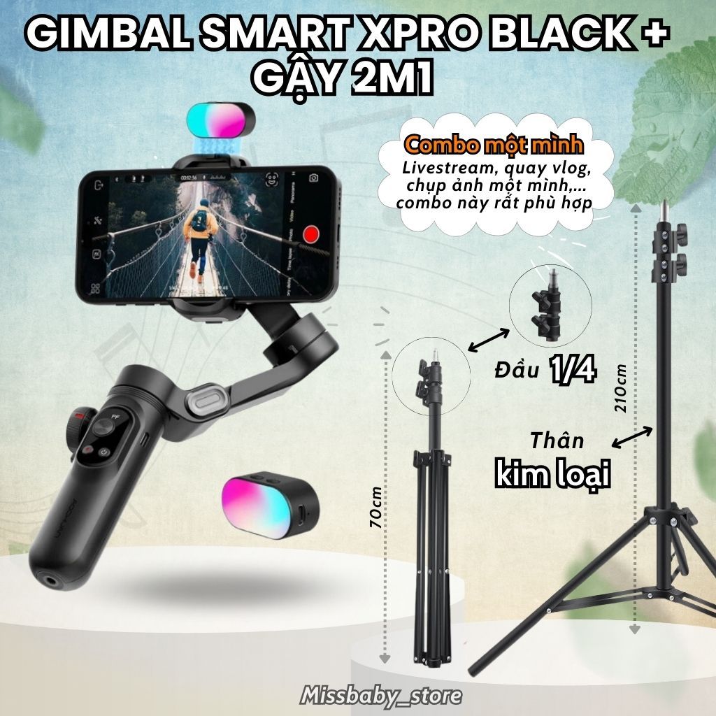 Tay cầm gimbal Xpro, gimbal đen 2026, hàng chính hãng AOCHUAN tích hợp sạc không dây cho điện thoại