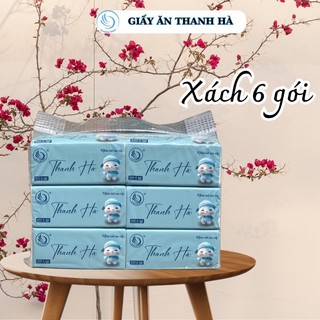 Giấy ăn rút Thanh Hà 6 gói cao cấp 400 tờ 4 lớp, dập vân 4D, mềm mịn, thấm hút tốt, giấy khăn ăn, khăn giấy, khăn ăn