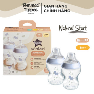 Bình sữa pp ty siêu mềm tự nhiên tommee tippee natural start 260ml, núm ty của bình 3-6 tháng, xanh