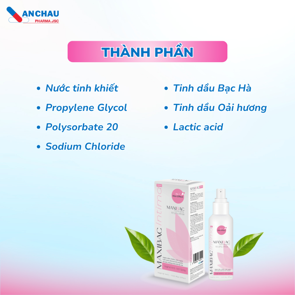 Dưỡng ẩm phụ khoa An Châu Maxibac Intima giúp khử mùi dưỡng ẩm mềm mịn da dạng xịt- Lọ 100ml
