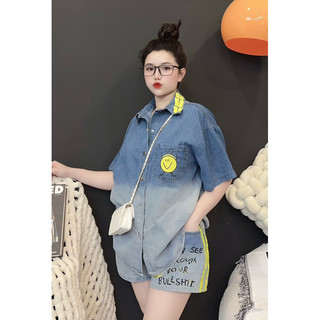 Set jean quần và áo mặt cười vàng bigsize 60-100kg