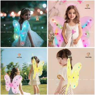 Bộ cánh bướm hoá trang trung thu bé gái siêu xinh cánh bướm cánh tiên cho bé gái có đèn đi chơi trung thu halowen