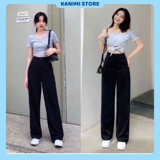 Quần ống rộng suông khoá trước kanimi vải tuyết mưa loại 1 đẹp dài 100cm