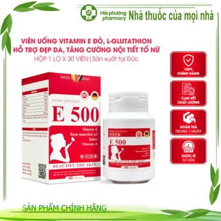 Vitamin E 500 đỏ - Thúc đẩy quá trình tái tạo da, giảm lão hóa da và cân bằng nội tiết tố nữ Nhập khẩu Đức 30 viên - HP