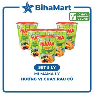 [SET 5 LY] - MAMA - Mì Mama ly hương vị Chay Rau Củ (60g/ly) - Mì ly chay ăn liền Mama, Mì ly Thái Lan chay rau củ