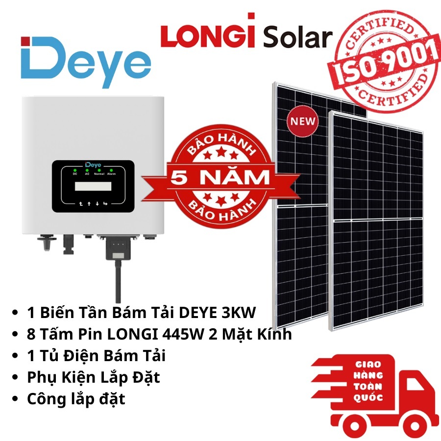 Combo 3KW Bám Tải Deye Cao Cấp | Combo Điện Mặt Trời Bám Tải Cao Cấp