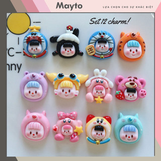 Set 12 sticker, charm 3d chủ đề loopy cosplay mayto gắn dép cross, dép sục, cá sấu jb-198