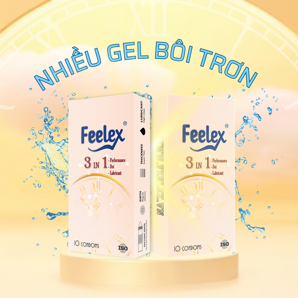 Bao cao su Feelex gân gai, nhiều gel, nhiều mùi hương - Hộp 10 bcs