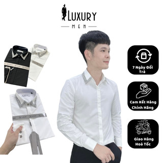 Sơ mi nam luxury - sơ mi trắng nam- sơ mi thiết kế viền cổ kim xa cao cấp