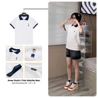 Áo Polo BabyTee Amee Bear Thêu Phối Bo/ Cotton 100%