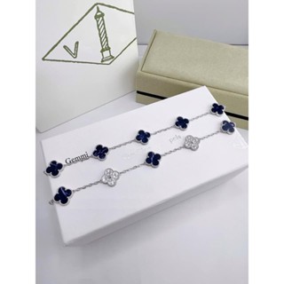   Hàng siêu cấp - Bạc  - Lắc tay hình hoa cỏ 4 lá cánh đá màu Xanh Dương Whitegold - Gemmi Jewelry 