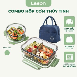 Hộp đựng cơm thủy tinh Lason trong suốt, hộp đựng thức ăn văn phòng dùng được lò vi sóng HC-TT04