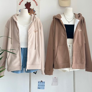 Áo Khoác Nữ Hoodie Zipper Thêu Nơ DÁNG DÀI FORM RỘNG Chất Vải 2 Lớp Cao Cấp Dày Dặn Thoãi Mái