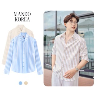  Áo Sơ Mi Kẻ Sọc Oxford Nâu Kèm Khăn MANDO Phong Cách Hàn Quốc Unisex Form Rộng Dài Tay - SHT036 