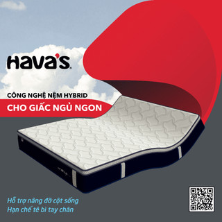 Havas | Nệm hybrid tiêu chuẩn Moonlight | Độ cứng mềm toàn diện | Kết hợp Lò Xo Túi và Silkfoam cao cấp