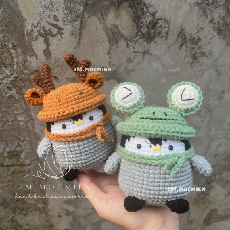 CHIM CÁNH CỤT len đội mũ ếch, tuần lộc,... - handmade