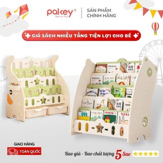 Giá Sách Cho Bé Pakey GS01 Kèm 2 Hộc Để Đồ Chơi, Kệ Sách Nhựa Nhiều Tầng Hình Chú Gấu Đáng Yêu