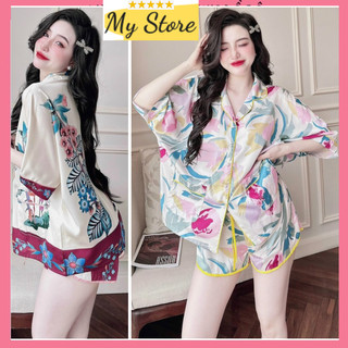 Bộ ngủ đùi nữ dễ thương tay ngắn đồ bộ xinh lụa latin hàng thiết kế loại 1 Freesize dưới 68kg