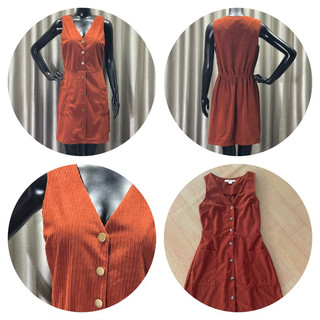 Đầm mini nhung tăm xk eo thun- 2 túi trước