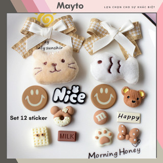 Set 14 Sticker, Charm 3D chủ đề cá mèo bông Mayto gắn Dép Cross, Dép Sục, Cá Sấu JB-200