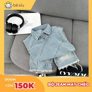 Bộ jean bé trai set đồ quần áo jean MAY CHÉO cực chất chơi và ấn tượng gồm quần và áo cho bé từ 8-30Kg by BÉ XÍU KIDS