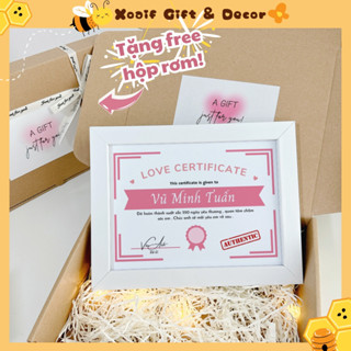 [TẶNG HỘP RƠM] Khung chứng chỉ tình yêu, giấy chứng nhận in tên theo yêu cầu