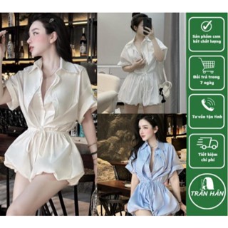 S179 ￼Set đồ nữ đi chơi,đi cafe jum áo sơ mi tay lỡ với quần quả bí có dây rút điều chỉnh eo nhẹ nhàng STH 5220